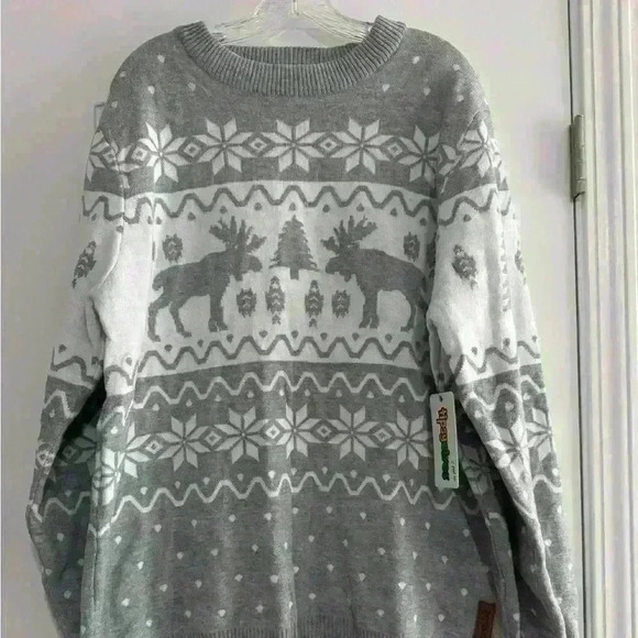 New Tipsy Elves Ugly Christmas Sweater Gray White Reindeer Snow Pullover 2XL - Picture 1 of 5